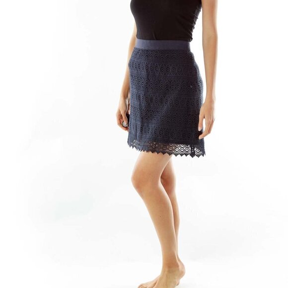LOFT Navy Laced Skater Skirt - Picture 3 of 3